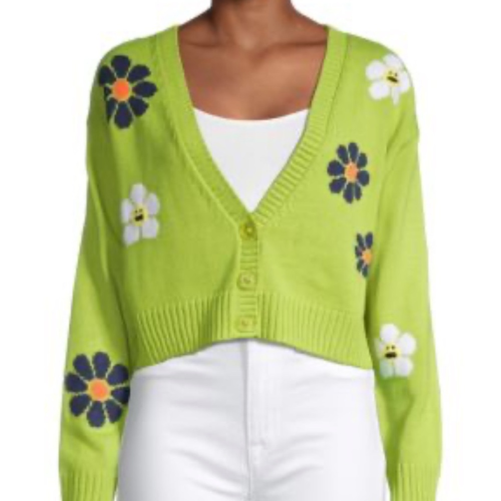 525 Floral Lime Green Cardigan